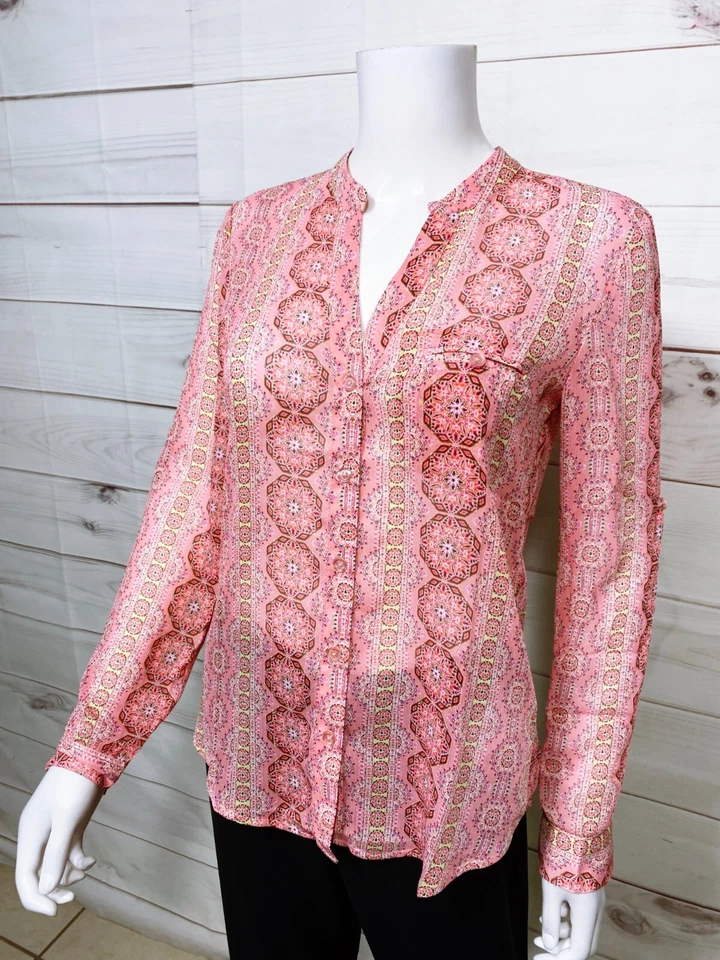Kut From The Kloth Womens Blouse Size XS Pink Button Up Long Sleeve Pocket - Image 3 of 4