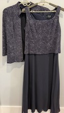 Alex Evenings Formal Evening Gown Wedding Long Dress Jacket Set Gray Sparkle 16