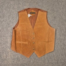 Vintage Dont Stop Vest Mens 2XL Brown Western Suede Leather Waistcoat Cinch Back