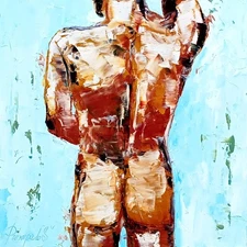 Gay Body Painting Male Original Art Men Abstract Wall Art  10x10 in Male body