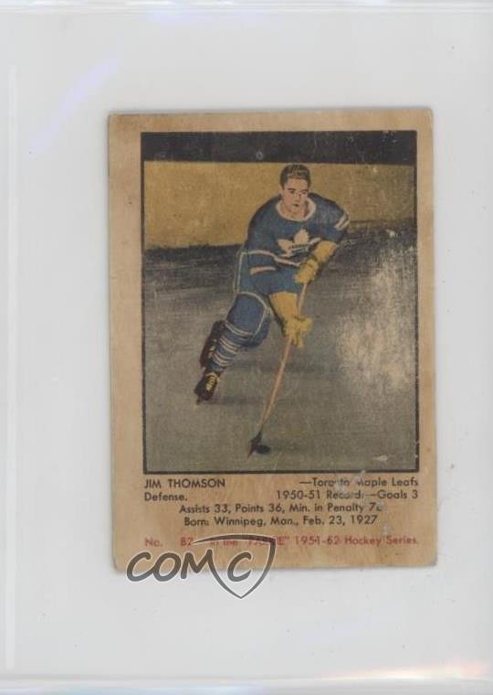 1951-52 Parkhurst Jimmy Thomson Jim Thomson #82 Rookie RC 0vh3