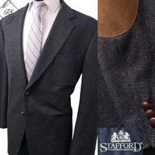 Vintage Stafford Barley-corn Tweed Suede Elbow Men Blazer 44R Sport Coat Jacket