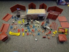 Vintage Marx Fort Apache Lot Indians Cannon Blockhouse Flag Store Cowboys Horses