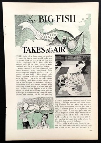 HUGE 14' Flying Fish Kite 1932 vintage How-To build PLANS
