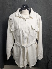 Misspap Oversized Distressed Belted Denim Jacket ladies size Large white New