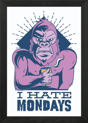 I HATE MONDAYS MONKEY Framed Wall Art Poster Canvas Print Picture