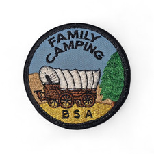 BSA Family Camping Patch Covered Wagon Pine Tree Vintage c1990 Activity Souvenir