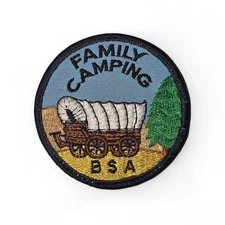 BSA Family Camping Patch Covered Wagon Pine Tree Vintage c1990 Activity Souvenir