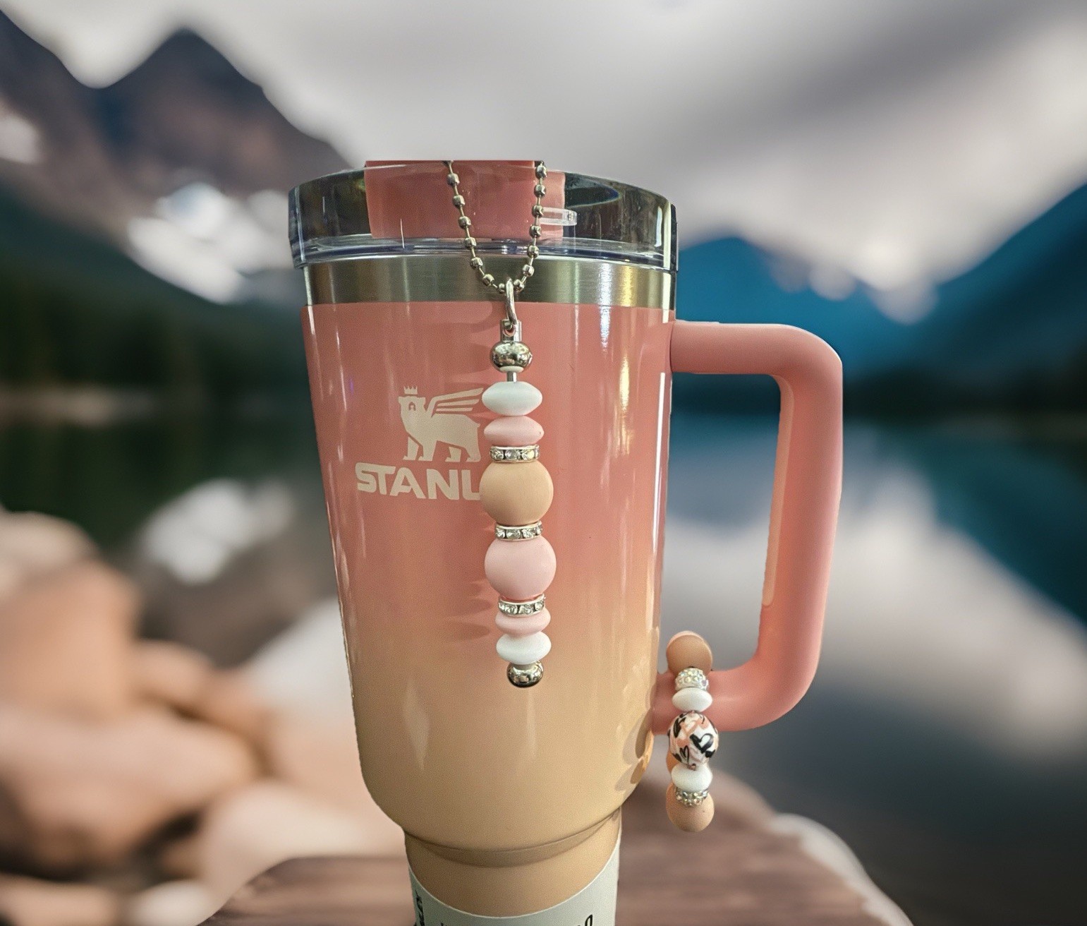 Handmade Stanley Cup Pink Mesa Sunset Bracelet with Straw Charm