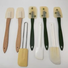 Lot of 8 - Rubber Spatula Set With Wood Handles - Various Sizes