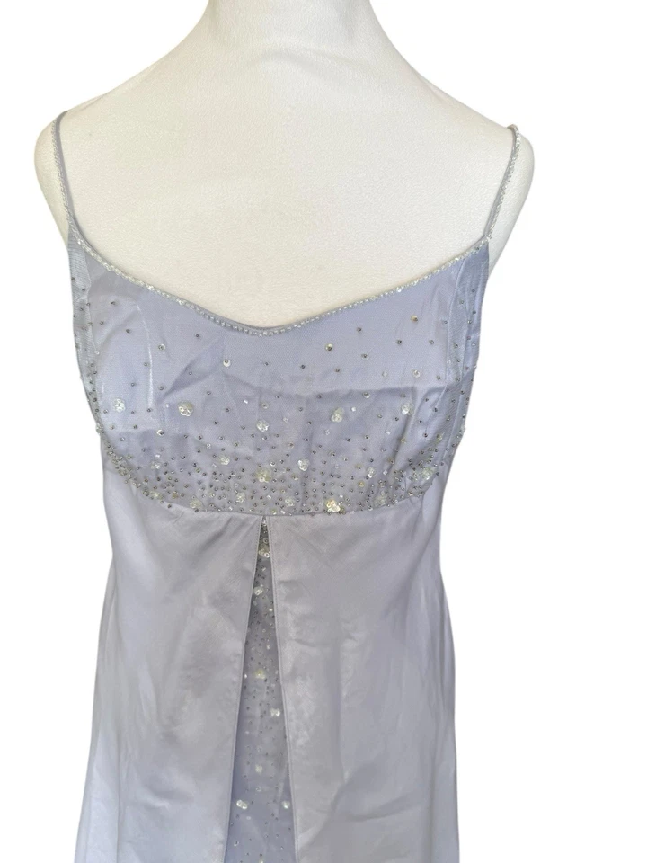Vintage Periwinkle Silky Evening Gown Sequin 90s Glam Sz 8 Whimsical Fairy Y2K - image 4 of 4