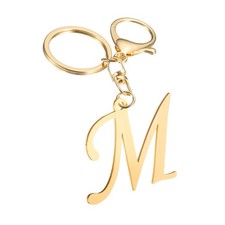 Gold Initial Letter Keychain Stainless Steel A-Z Alphabet Keychains Letter M