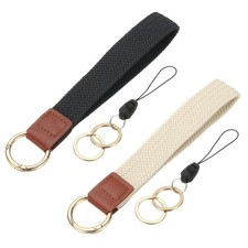 Keychain Wristlet, 2 Pcs Cute Keychain Stretchy Woven Wrist Lanyard Strap Key...