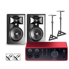 Focusrite Scarlett 4i4 Gen 4 -JBL 3 Series Studio Monitors/Stands/Cables 306MKII