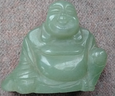 Vintage - Sitzender Buddha aus Jade / blassgrünem Jadeit / Stein Figur - 170 g