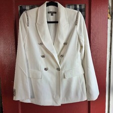 Kate & Mallory Winter White Long Sleeve Button Front Blazer Embellished Size S