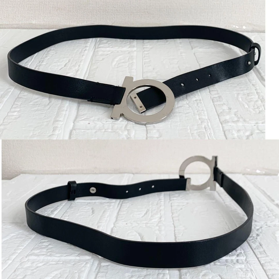 Salvatore Ferragamo Gancini Cinturón Cuero Negro Plata Foto 2 de 4