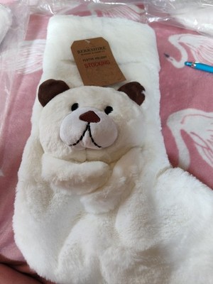 BERKSHIRE FESTIVE HOLIDAY STOCKING WHITE OR GRAY BEAR NEW