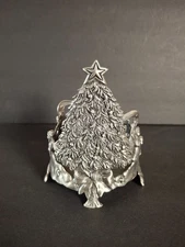 Salt City Pewter Tin Color Christmas Tree Holiday Angels Large Candle Holder