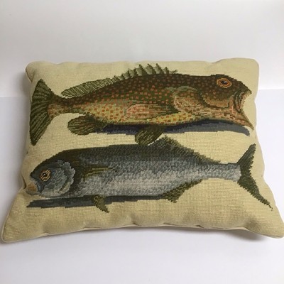 Mark Catesby Needlepoint Throw Pillow Two Fish 16x20 Wool Velvet Zip Sea Bahamas