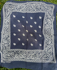 Vintage Blue  White Paisley Bandana PARIS Brand Cotton Rockabilly USA RN13960 