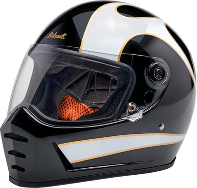 BILTWELL 1004-570-502 HELM LANESPLITTER GLÄNZEND SCHWARZ/WEISS MIT FLAMMEN SM