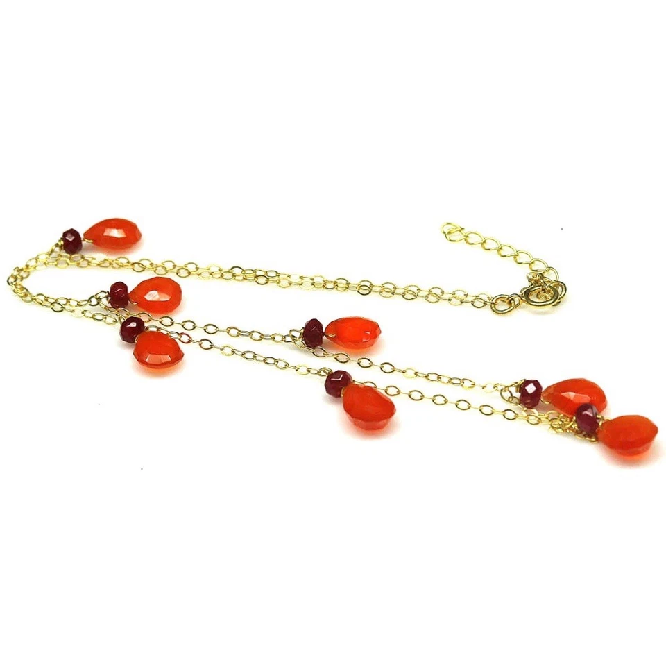 "Collar estación cornalina y rubí naranja hecho a mano 17"" plateado 925 chapado en oro" Foto 2 de 3