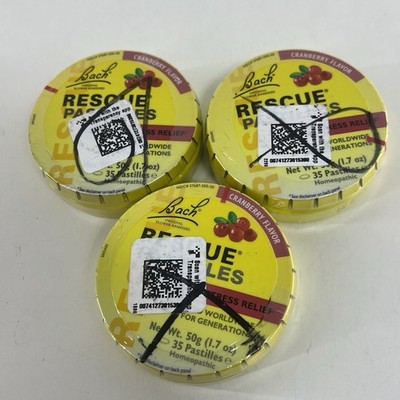 Lot of 3 - Bach RESCUE PASTILLES CRANBERRY Stress Relief,  3 pack Exp. 10/2026