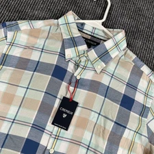 Cremieux Shirt Mens Large Blue Plaid Short Sleeve Button Down Casual New
