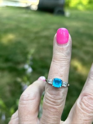 Estate Hallmarked Sterling Silver, CZ & Blue Topaz Size 7 1/2 Ring!