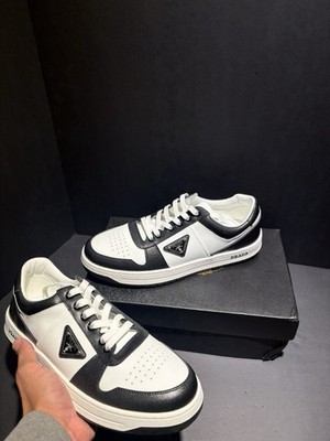 PRADA Men s Black/White Colorblock Low Top Lace-Up Logo Sneakers New Box