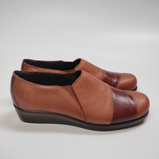 SAS Shoes Womens 8 N Nora Brown Leather Slip On Comfort Wedge Casual USA Made