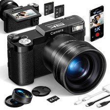 Digital Camera with WiFi, 5K 64MP Cameras for Photography with 180 Flip Scre...