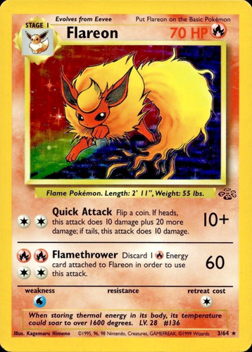 Pokémon TCG - Flareon - 3/64 - Holo Unlimited - Jungle Unlimited [Moderate Play]