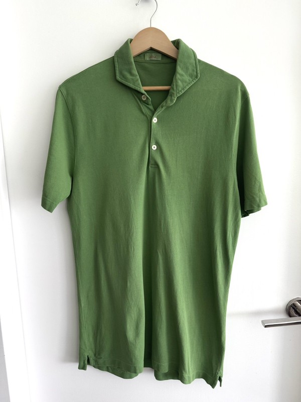 Altea Green Cotton Garment Dyed Polo Shirt Size M/L EU50