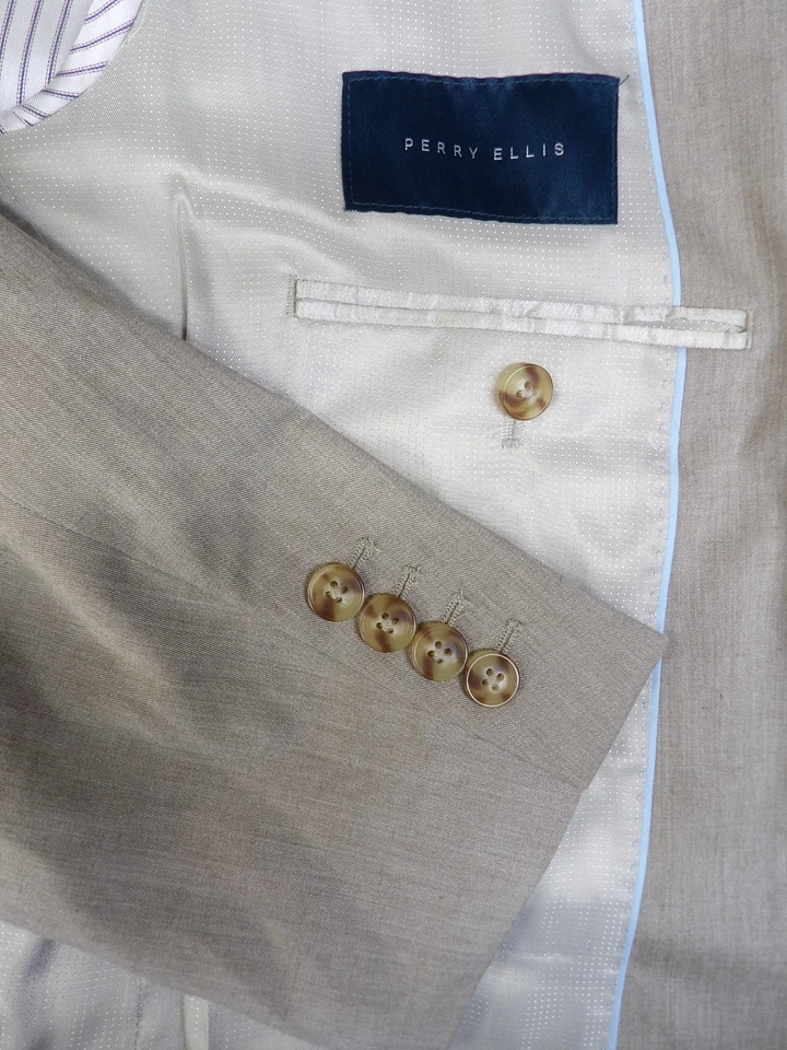 Mens Blazer Sport coat Jacket 42r Perry Ellis Lt Gray Stretch Linen Blend  S#63 - Image 3 of 4