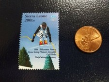 Katja Seizinger Alpine Skiing Downhill Olympics Sierra Leone Perforated Stamp