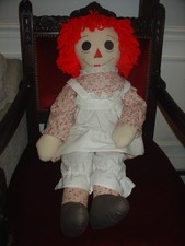 Vintage Raggedy Ann Doll 33" Floral Pink Address Great Condition Knickerbocker 