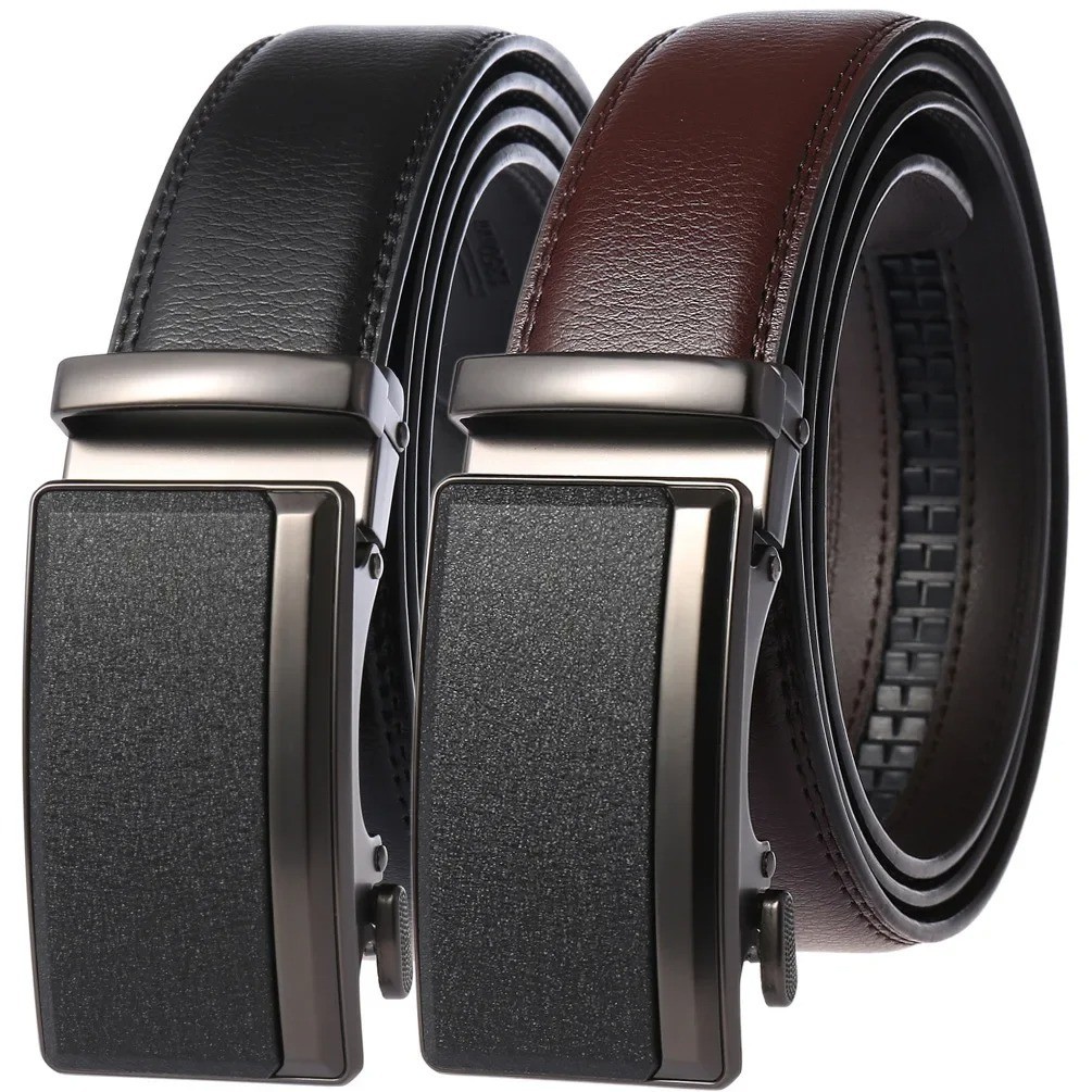 Luxury Men's Real Leather Belt Automatic Buckle Ratchet Waist Strap Jeans Dress