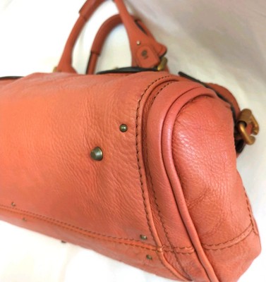 Chloe Paddington Handbag Shoulder Bag Red Orange Padlock Leather