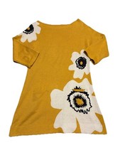Anthropologie Field Flower Mustard Yellow Floral Knit Tunic Sweater Dress
