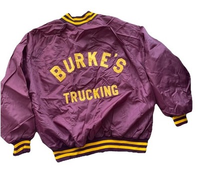 Vintage 80s Burke s Trucking Satin Bomber Jacket DeLong 2XL Jim