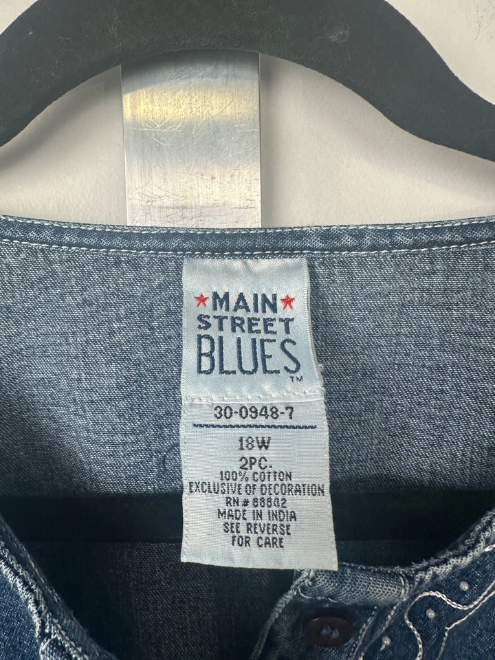 Camisa Pullover Algodón Main Street Blues Mujer Plus 18W Bordada A19 Foto 2 de 4