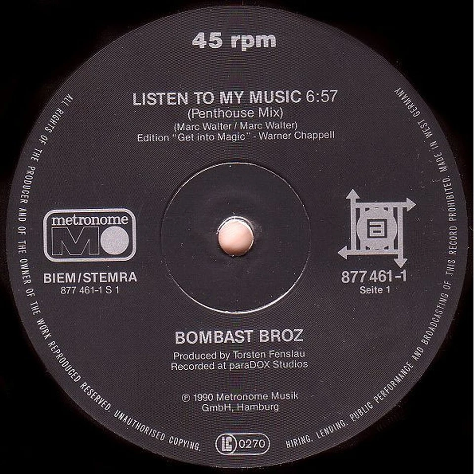 Bombast Broz - Listen To My Music (Vinyl 12" - 1990 - DE - Original) - Bild 3 von 4