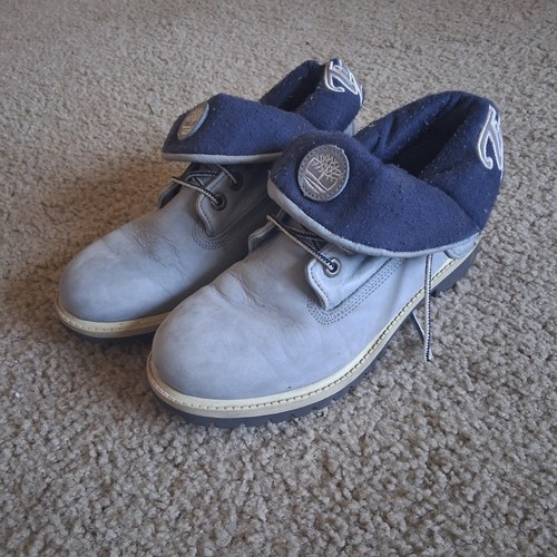 Timberland Combat Boots Womens Sz 5.5 Blue Leather Fold Down Botas Y2K - Picture 4 of 17