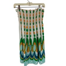 Vintage strapless ruched mini dress white green Made in USA