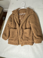 Women's Brown Basic Jacket Full Zip Zipper Short Long Sleeve Regular L
