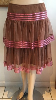 VTG 90's Betsey Johnson Balletcore 2-Layer Lined Mesh Brown Skirt sz 6