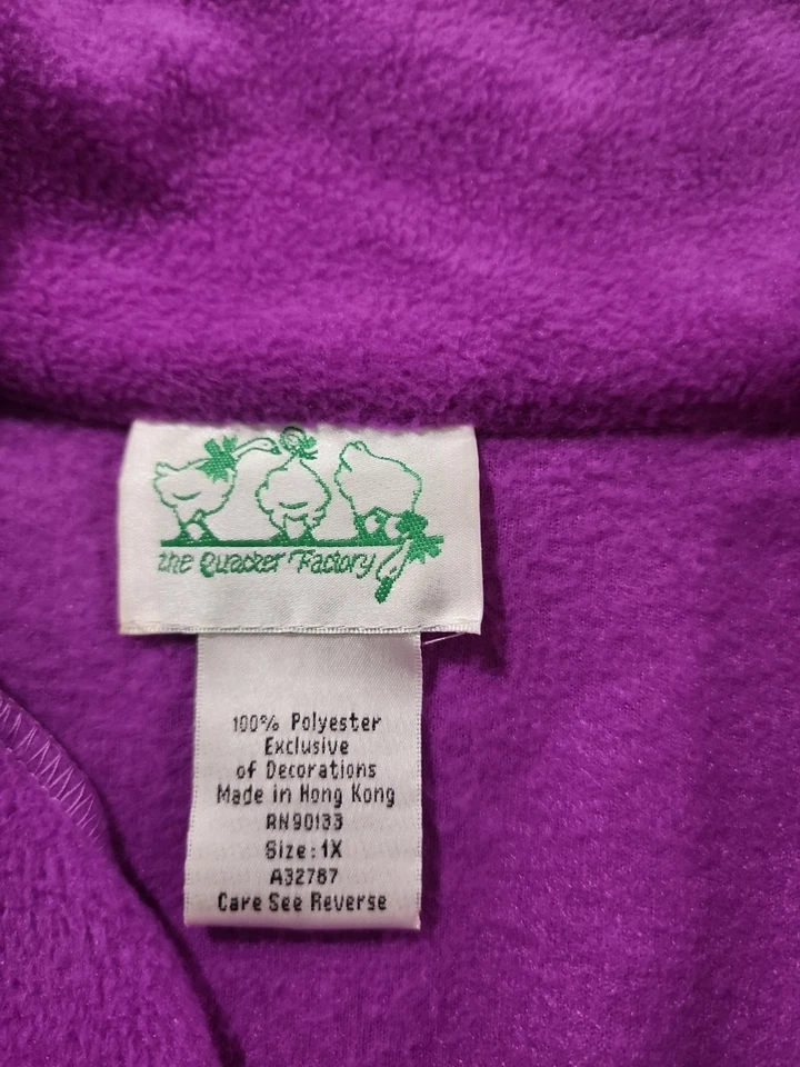 Quacker Factory Womens Plus 1X Pink/Purple Fleece Zip Up Jacket w Rhinestones - Image 3 of 4