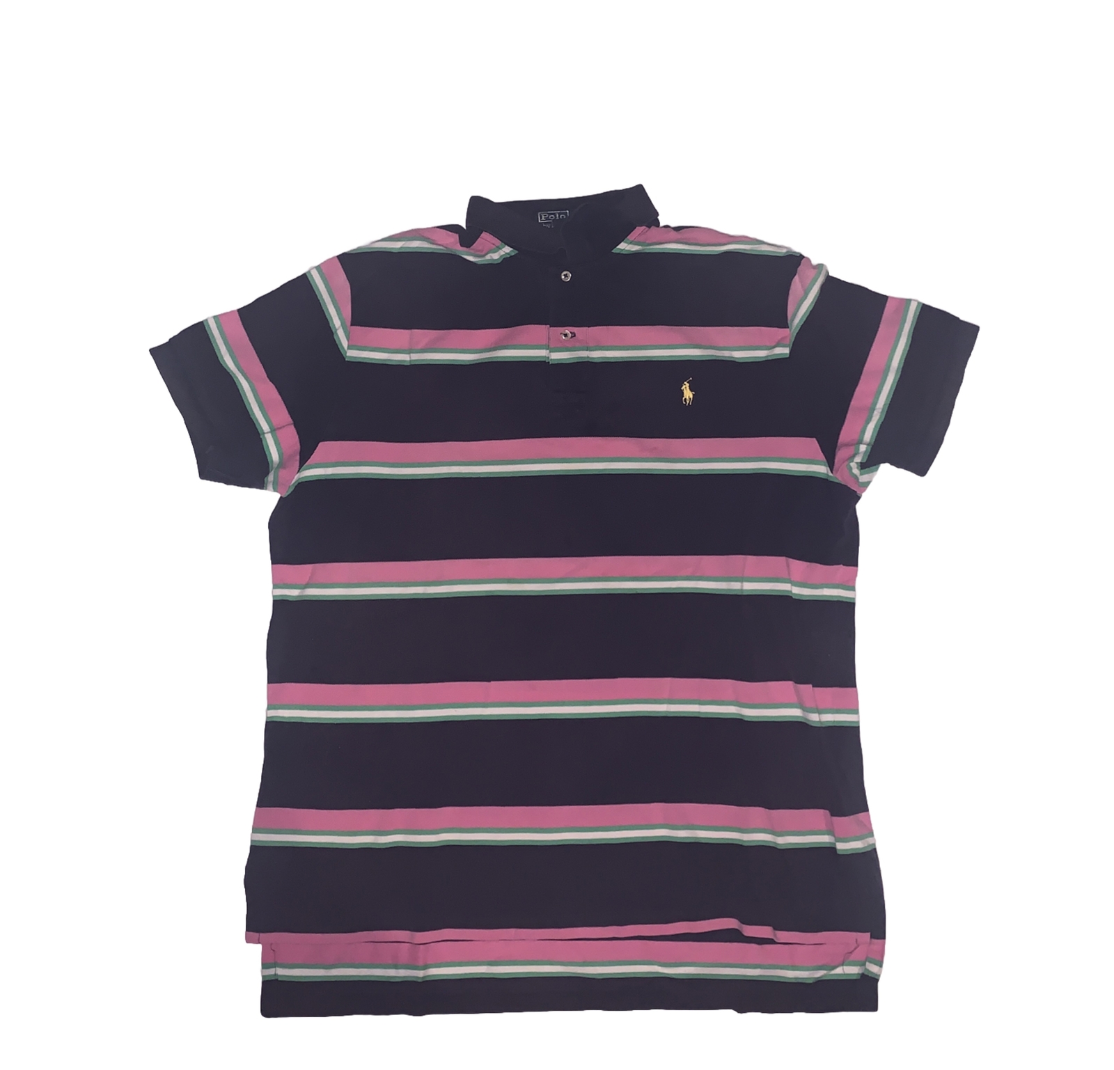 Polo uomo Ralph Lauren a righe spesse blu rosa giallo pony taglia XL top
